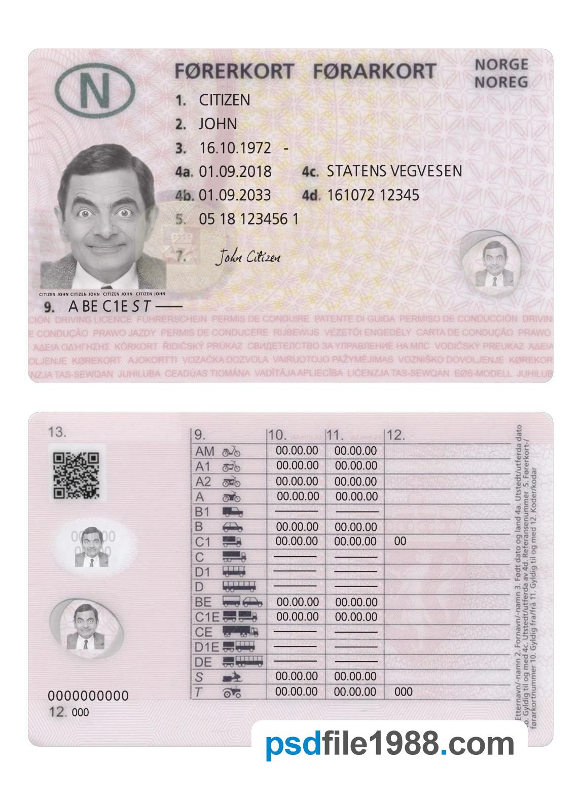 Norway Driving License 2018-Present